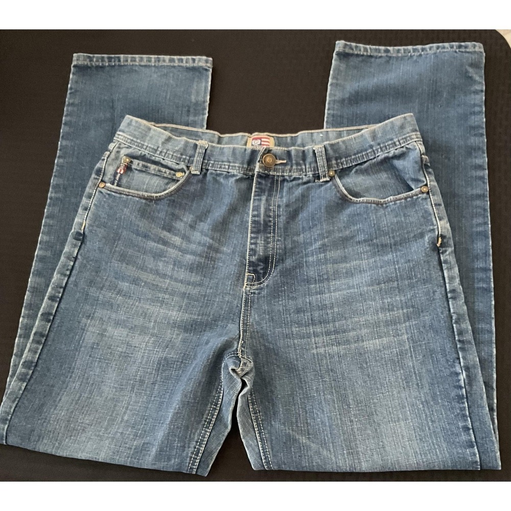 Phat Farm Jeans Mens 38x34 Blue Relaxed Straight Original Flava Embroidered - Picture 2 of 10